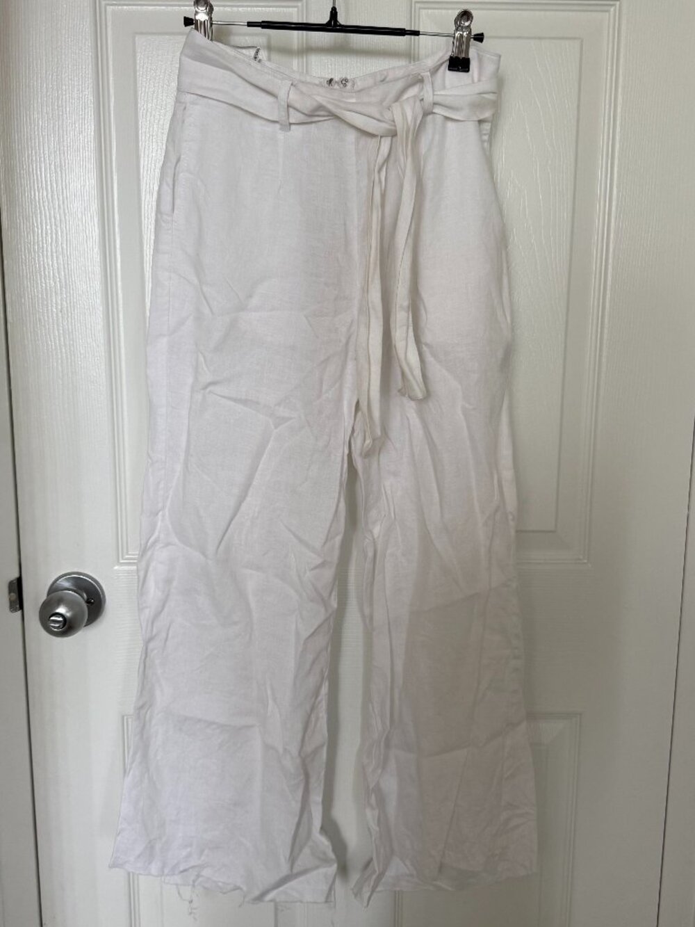 FAITHFULL THE BRAND White Linen Cropped Wide Leg Pants (Small/US 4)